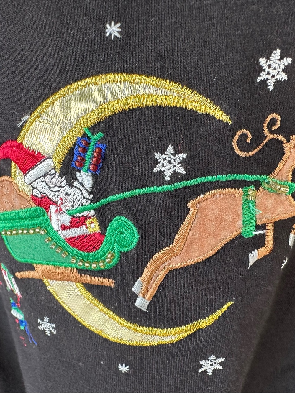 Women with Control Black Holiday Embroidered Santa Sleigh Long Sleeve Tee